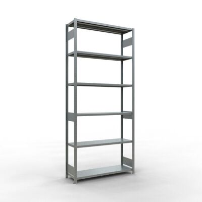 Grundregal, Fachbodenregal Stecksystem MULTIplus250, 3000 x 1300 x 400 mm (HxBxT), 7 Fachböden, Längenriegel, verzinkt