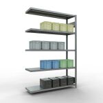Anbauregal, Fachbodenregal Stecksystem MULTIplus250, 2000 x 1300 x 400 mm (HxBxT), 5 Fachböden, Längenriegel, verzinkt