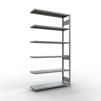 Anbauregal, Fachbodenregal Stecksystem MULTIplus250, 2500 x 1300 x 400 mm (HxBxT), 6 Fachböden, Längenriegel, verzinkt