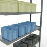 Anbauregal, Fachbodenregal Stecksystem MULTIplus250, 2500 x 1300 x 400 mm (HxBxT), 6 Fachböden, Längenriegel, verzinkt