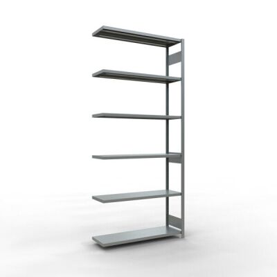 Anbauregal, Fachbodenregal Stecksystem MULTIplus250, 3000 x 1300 x 400 mm (HxBxT), 7 Fachböden, Längenriegel, verzinkt