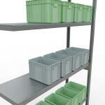 Anbauregal, Fachbodenregal Stecksystem MULTIplus250, 3000 x 1300 x 400 mm (HxBxT), 7 Fachböden, Längenriegel, verzinkt