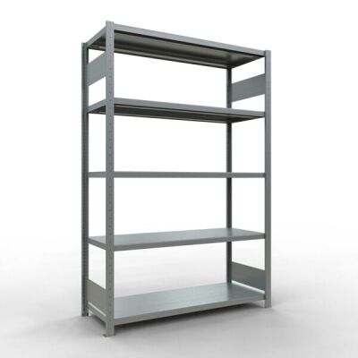 Grundregal, Fachbodenregal Stecksystem MULTIplus250, 2000 x 1300 x 500 mm (HxBxT), 5 Fachböden, Längenriegel, verzinkt