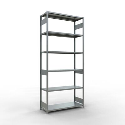 Grundregal, Fachbodenregal Stecksystem MULTIplus250, 3000 x 1300 x 500 mm (HxBxT), 7 Fachböden, Längenriegel, verzinkt