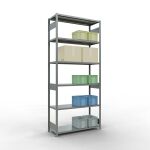 Grundregal, Fachbodenregal Stecksystem MULTIplus250, 3000 x 1300 x 500 mm (HxBxT), 7 Fachböden, Längenriegel, verzinkt