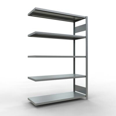 Anbauregal, Fachbodenregal Stecksystem MULTIplus250, 2000 x 1300 x 500 mm (HxBxT), 5 Fachböden, Längenriegel, verzinkt