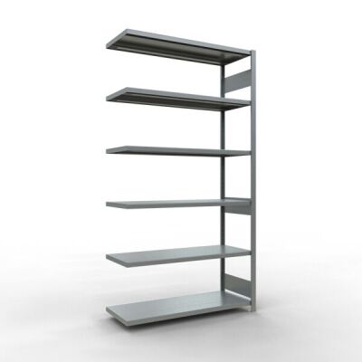 Anbauregal, Fachbodenregal Stecksystem MULTIplus250, 2500 x 1300 x 500 mm (HxBxT), 6 Fachböden, Längenriegel, verzinkt