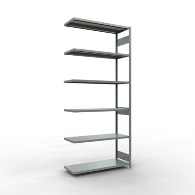 Anbauregal, Fachbodenregal Stecksystem MULTIplus250, 3000 x 1300 x 500 mm (HxBxT), 7 Fachböden, Längenriegel, verzinkt