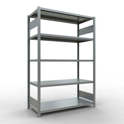 Grundregal, Fachbodenregal Stecksystem MULTIplus250, 2000 x 1300 x 600 mm (HxBxT), 5 Fachböden, Längenriegel, verzinkt