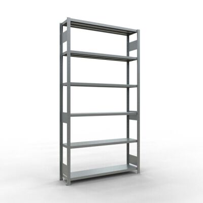 Grundregal, Fachbodenregal Stecksystem MULTIplus250, 2500 x 1300 x 600 mm (HxBxT), 6 Fachböden, Längenriegel, verzinkt