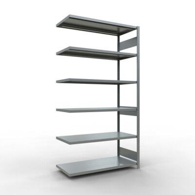 Anbauregal, Fachbodenregal Stecksystem MULTIplus250, 2500 x 1300 x 600 mm (HxBxT), 6 Fachböden, Längenriegel, verzinkt