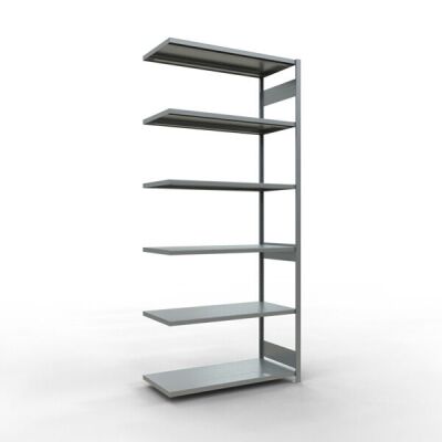 Anbauregal, Fachbodenregal Stecksystem MULTIplus250, 3000 x 1300 x 600 mm (HxBxT), 7 Fachböden, Längenriegel, verzinkt