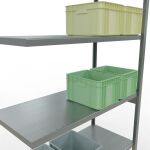 Anbauregal, Fachbodenregal Stecksystem MULTIplus250, 3000 x 1300 x 600 mm (HxBxT), 7 Fachböden, Längenriegel, verzinkt