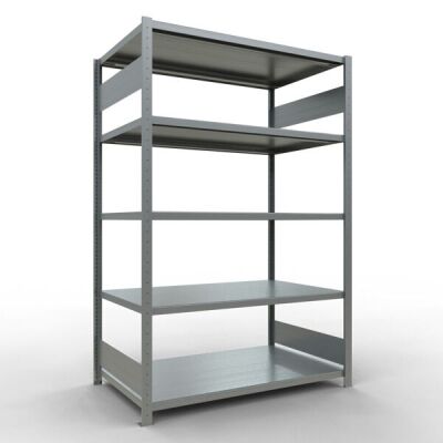 Grundregal, Fachbodenregal Stecksystem MULTIplus250, 2000 x 1300 x 800 mm (HxBxT), 5 Fachböden, Längenriegel, verzinkt