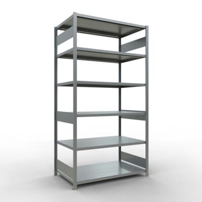 Grundregal, Fachbodenregal Stecksystem MULTIplus250, 2500 x 1300 x 800 mm (HxBxT), 6 Fachböden, Längenriegel, verzinkt