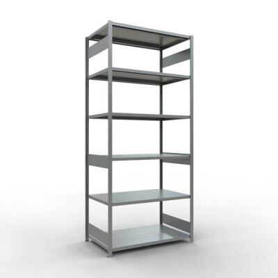 Grundregal, Fachbodenregal Stecksystem MULTIplus250, 3000 x 1300 x 800 mm (HxBxT), 7 Fachböden, Längenriegel, verzinkt