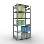 Grundregal, Fachbodenregal Stecksystem MULTIplus250, 3000 x 1300 x 800 mm (HxBxT), 7 Fachböden, Längenriegel, verzinkt