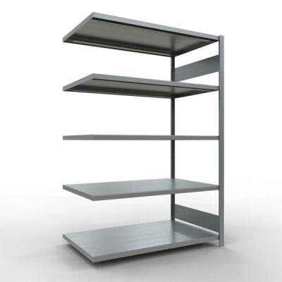 Anbauregal, Fachbodenregal Stecksystem MULTIplus250, 2000 x 1300 x 800 mm (HxBxT), 5 Fachböden, Längenriegel, verzinkt