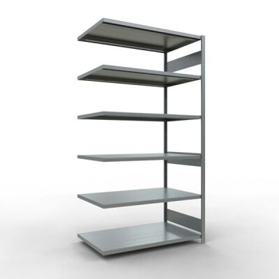 Anbauregal, Fachbodenregal Stecksystem MULTIplus250, 2500 x 1300 x 800 mm (HxBxT), 6 Fachböden, Längenriegel, verzinkt