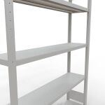 Grundregal, Fachbodenregal Stecksystem MULTIplus250, 2000 x 1300 x 300 mm (HxBxT), 5 Fachböden, Längenriegel, RAL 7035 lichtgrau