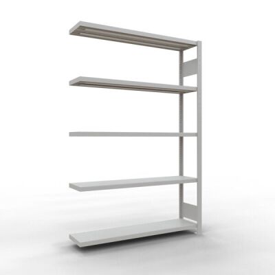 Anbauregal, Fachbodenregal Stecksystem MULTIplus250, 2000 x 1300 x 300 mm (HxBxT), 5 Fachböden, Längenriegel, RAL 7035 lichtgrau