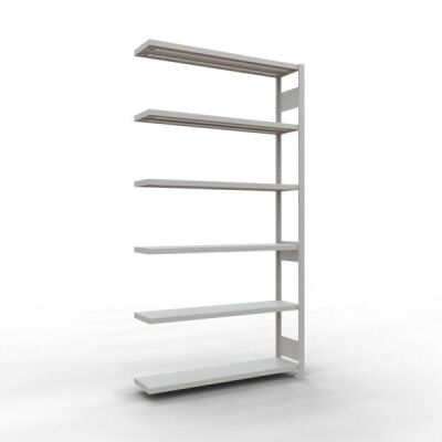 Anbauregal, Fachbodenregal Stecksystem MULTIplus250, 2500 x 1300 x 300 mm (HxBxT), 6 Fachböden, Längenriegel, RAL 7035 lichtgrau