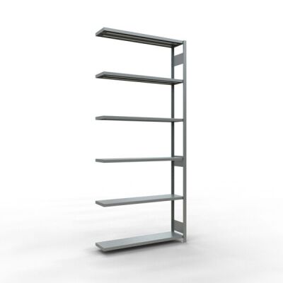 Anbauregal, Fachbodenregal Stecksystem MULTIplus250, 3000 x 1300 x 300 mm (HxBxT), 7 Fachböden, Längenriegel, RAL 7035 lichtgrau