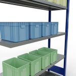 Anbauregal, Fachbodenregal Stecksystem MULTIplus250, 2000 x 1300 x 400 mm (HxBxT), 5 Fachböden, Längenriegel, RAL 7035 lichtgrau