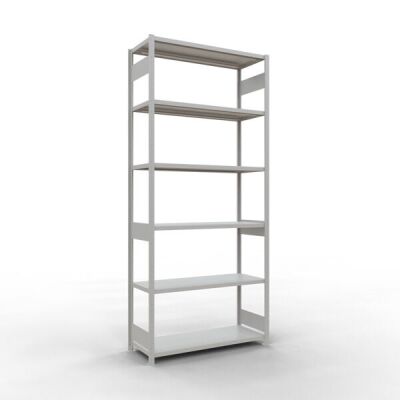 Grundregal, Fachbodenregal Stecksystem MULTIplus250, 3000 x 1300 x 500 mm (HxBxT), 7 Fachböden, Längenriegel, RAL 7035 lichtgrau