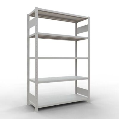 Grundregal, Fachbodenregal Stecksystem MULTIplus250, 2000 x 1300 x 600 mm (HxBxT), 5 Fachböden, Längenriegel, RAL 7035 lichtgrau