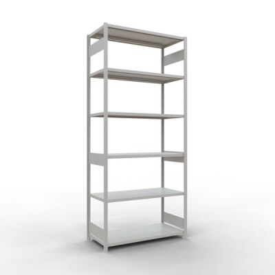 Grundregal, Fachbodenregal Stecksystem MULTIplus250, 3000 x 1300 x 600 mm (HxBxT), 7 Fachböden, Längenriegel, RAL 7035 lichtgrau