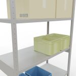 Grundregal, Fachbodenregal Stecksystem MULTIplus250, 3000 x 1300 x 600 mm (HxBxT), 7 Fachböden, Längenriegel, RAL 7035 lichtgrau