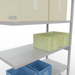 Anbauregal, Fachbodenregal Stecksystem MULTIplus250, 2500 x 1300 x 600 mm (HxBxT), 6 Fachböden, Längenriegel, RAL 7035 lichtgrau