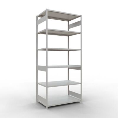 Grundregal, Fachbodenregal Stecksystem MULTIplus250, 3000 x 1300 x 800 mm (HxBxT), 7 Fachböden, Längenriegel, RAL 7035 lichtgrau