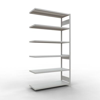 Anbauregal, Fachbodenregal Stecksystem MULTIplus250, 2500 x 1300 x 800 mm (HxBxT), 6 Fachböden, Längenriegel, RAL 7035 lichtgrau
