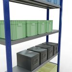 Grundregal, Fachbodenregal Stecksystem MULTIplus250, 2000 x 1300 x 300 mm (HxBxT), 5 Fachböden, Längenriegel, RAL 5010 enzianblau/verzinkt
