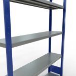 Grundregal, Fachbodenregal Stecksystem MULTIplus250, 2000 x 1300 x 300 mm (HxBxT), 5 Fachböden, Längenriegel, RAL 5010 enzianblau/verzinkt