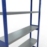 Grundregal, Fachbodenregal Stecksystem MULTIplus250, 2500 x 1300 x 300 mm (HxBxT), 6 Fachböden, Längenriegel, RAL 5010 enzianblau/verzinkt