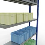 Anbauregal, Fachbodenregal Stecksystem MULTIplus250, 2000 x 1300 x 300 mm (HxBxT), 5 Fachböden, Längenriegel, RAL 5010 enzianblau/verzinkt