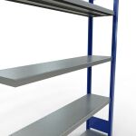 Anbauregal, Fachbodenregal Stecksystem MULTIplus250, 2000 x 1300 x 300 mm (HxBxT), 5 Fachböden, Längenriegel, RAL 5010 enzianblau/verzinkt