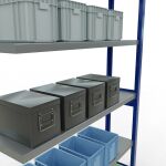 Anbauregal, Fachbodenregal Stecksystem MULTIplus250, 2500 x 1300 x 300 mm (HxBxT), 6 Fachböden, Längenriegel, RAL 5010 enzianblau/verzinkt