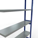Anbauregal, Fachbodenregal Stecksystem MULTIplus250, 2500 x 1300 x 300 mm (HxBxT), 6 Fachböden, Längenriegel, RAL 5010 enzianblau/verzinkt