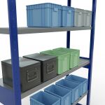 Grundregal, Fachbodenregal Stecksystem MULTIplus250, 2500 x 1300 x 400 mm (HxBxT), 6 Fachböden, Längenriegel, RAL 5010 enzianblau/verzinkt