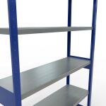 Grundregal, Fachbodenregal Stecksystem MULTIplus250, 2500 x 1300 x 400 mm (HxBxT), 6 Fachböden, Längenriegel, RAL 5010 enzianblau/verzinkt