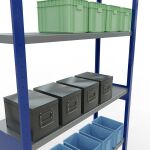 Grundregal, Fachbodenregal Stecksystem MULTIplus250, 3000 x 1300 x 400 mm (HxBxT), 7 Fachböden, Längenriegel, RAL 5010 enzianblau/verzinkt