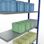 Anbauregal, Fachbodenregal Stecksystem MULTIplus250, 2500 x 1300 x 400 mm (HxBxT), 6 Fachböden, Längenriegel, RAL 5010 enzianblau/verzinkt