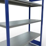 Grundregal, Fachbodenregal Stecksystem MULTIplus250, 2000 x 1300 x 500 mm (HxBxT), 5 Fachböden, Längenriegel, RAL 5010 enzianblau/verzinkt
