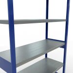 Grundregal, Fachbodenregal Stecksystem MULTIplus250, 2500 x 1300 x 500 mm (HxBxT), 6 Fachböden, Längenriegel, RAL 5010 enzianblau/verzinkt
