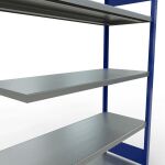 Anbauregal, Fachbodenregal Stecksystem MULTIplus250, 2000 x 1300 x 500 mm (HxBxT), 5 Fachböden, Längenriegel, RAL 5010 enzianblau/verzinkt