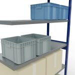 Anbauregal, Fachbodenregal Stecksystem MULTIplus250, 2500 x 1300 x 500 mm (HxBxT), 6 Fachböden, Längenriegel, RAL 5010 enzianblau/verzinkt